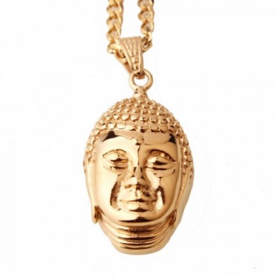 Gold Plated Buddha Head Pendant Necklace for Men
