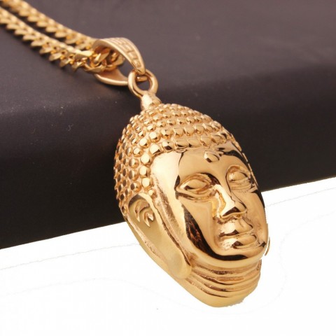 Gold Plated Buddha Head Pendant Necklace for Men