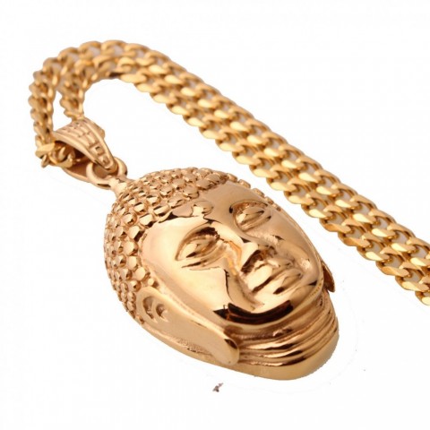 Gold Plated Buddha Head Pendant Necklace for Men