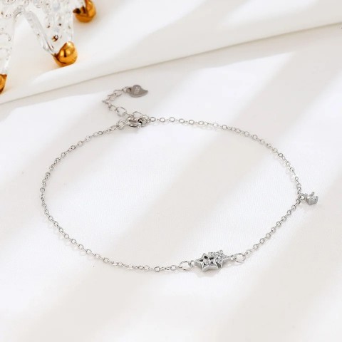 Customizable Shiny S925 Sterling Silver Zircon Star Anklet