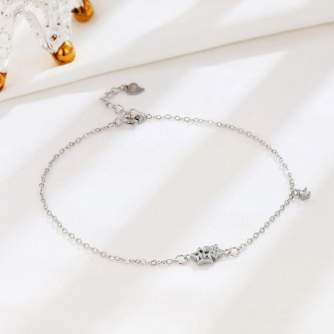 Customizable Shiny S925 Sterling Silver Zircon Star Anklet