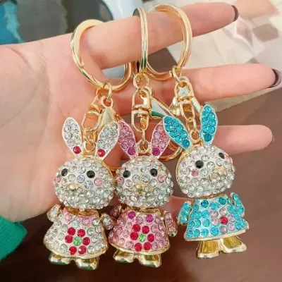 Luxury Metal Rhinestone Rabbit Keychains for Women and Unisex - Cute Animal Jewelry Gift