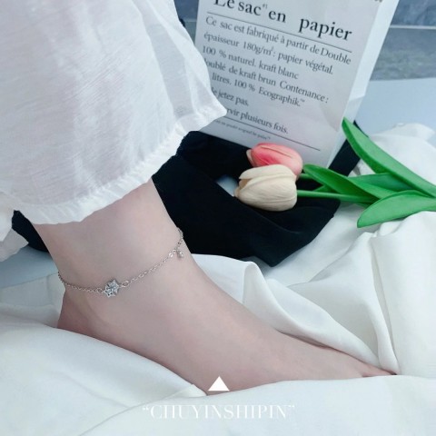 Customizable Shiny S925 Sterling Silver Zircon Star Anklet