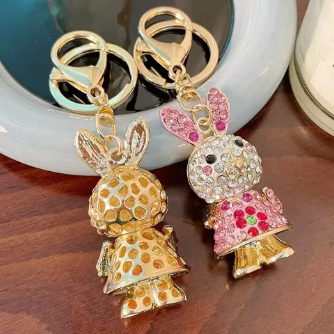 Luxury Metal Rhinestone Rabbit Keychains for Women and Unisex - Cute Animal Jewelry Gift