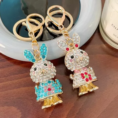 Luxury Metal Rhinestone Rabbit Keychains for Women and Unisex - Cute Animal Jewelry Gift