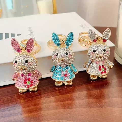 Luxury Metal Rhinestone Rabbit Keychains for Women and Unisex - Cute Animal Jewelry Gift