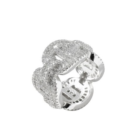 European & American Style Real Gold Plated Zircon Cuban Chain Men's Hip-Hop Ring