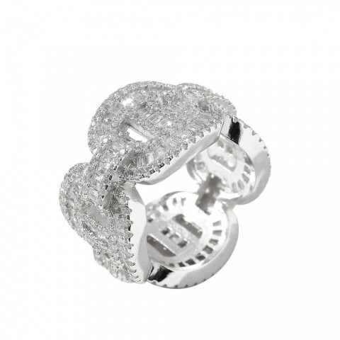 European & American Style Real Gold Plated Zircon Cuban Chain Men's Hip-Hop Ring