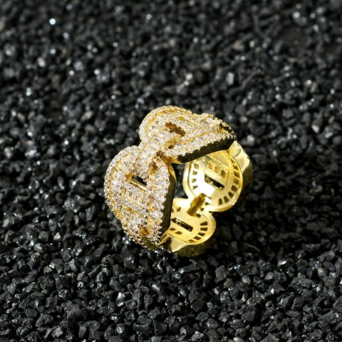 European & American Style Real Gold Plated Zircon Cuban Chain Men's Hip-Hop Ring