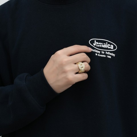 European & American Style Real Gold Plated Zircon Cuban Chain Men's Hip-Hop Ring