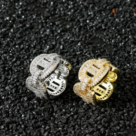 European & American Style Real Gold Plated Zircon Cuban Chain Men's Hip-Hop Ring