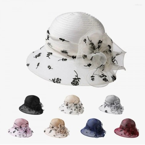 Elegant Beret Women Sun Protection Hat with Flower Bow