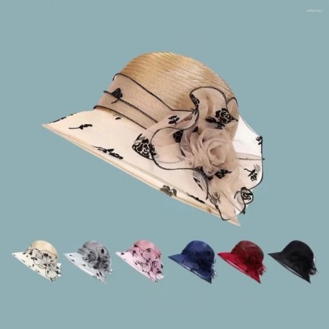 Elegant Beret Women Sun Protection Hat with Flower Bow