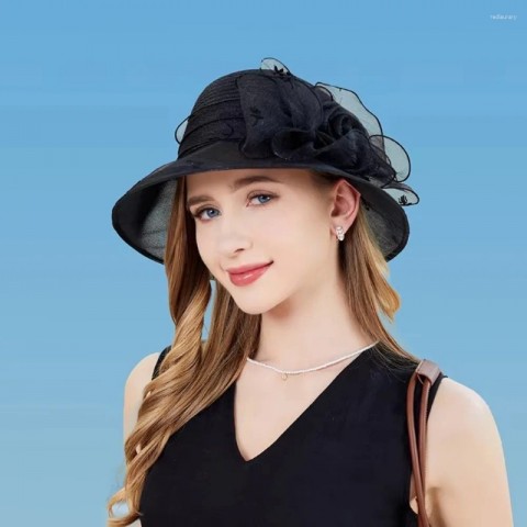 Elegant Beret Women Sun Protection Hat with Flower Bow