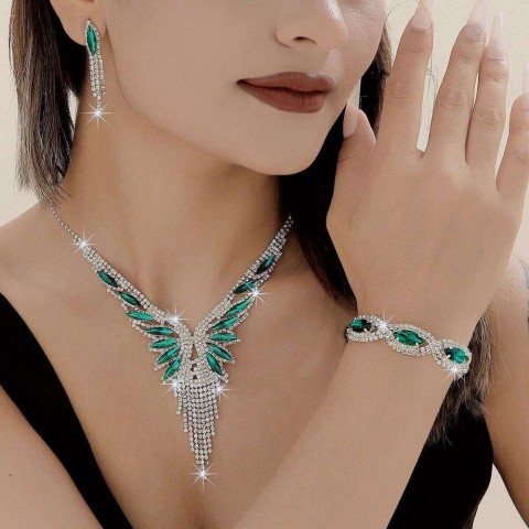 Angel Wing Pendant Necklace Earrings Set for Women, Gray Horn and Stainless Steel, Versatile for Beachwear
