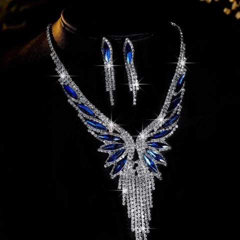 Angel Wing Pendant Necklace Earrings Set for Women, Gray Horn and Stainless Steel, Versatile for Beachwear