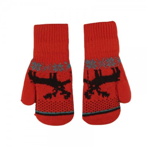 Lovely Red Christmas Set for Women: Pompom Beanie, Scarf & Gloves with Deer & Snow Prints