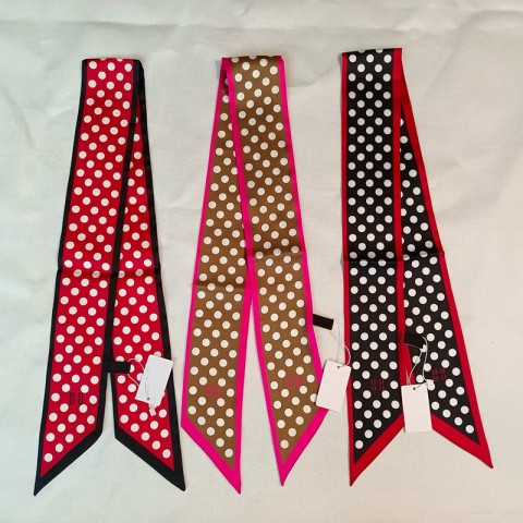 Luxury Twill Silk Scarf with White Polka Dots for Unisex
