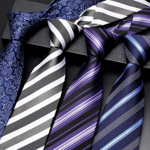 Luxury Men's 100% Silk Business Ties 2024 Purple Blue Striped High-End Jacquard Weave Gift Box