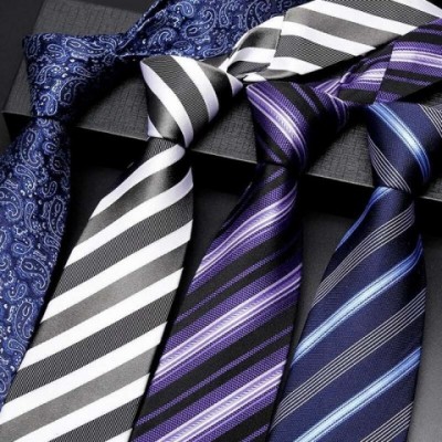 Luxury Men's 100% Silk Business Ties 2024 Purple Blue Striped High-End Jacquard Weave Gift Box