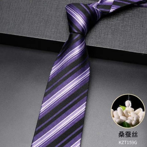 Luxury Men's 100% Silk Business Ties 2024 Purple Blue Striped High-End Jacquard Weave Gift Box