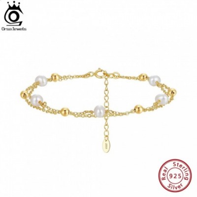 ORSA JEWELS Women's Fashion 925 Sterling Silver Baroque Pearl 14K Gold Chain Bracelet GPB32