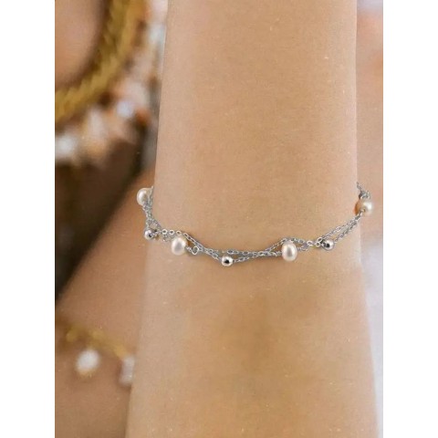 ORSA JEWELS Women's Fashion 925 Sterling Silver Baroque Pearl 14K Gold Chain Bracelet GPB32