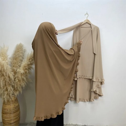 Long Nidal Quality Khimar Hijab for Women - Lace Camouflage Prayer Scarf