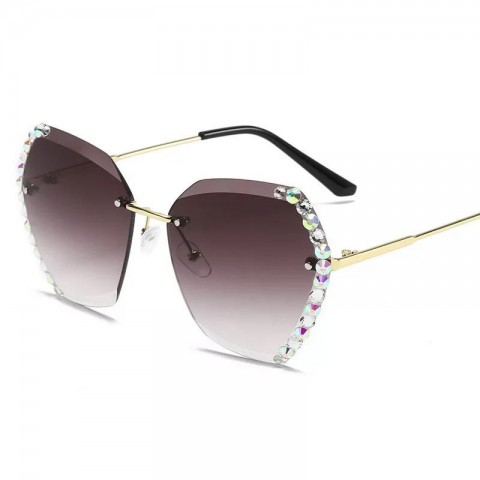Fashionable Women's Rhinestone Trimmed Frameless Metal Sunglasses with UV400 Lenses