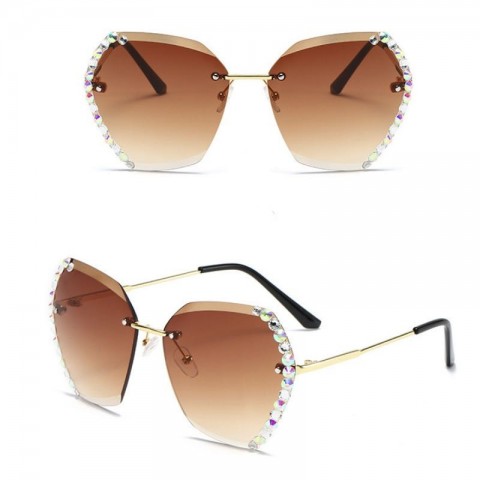 Fashionable Women's Rhinestone Trimmed Frameless Metal Sunglasses with UV400 Lenses