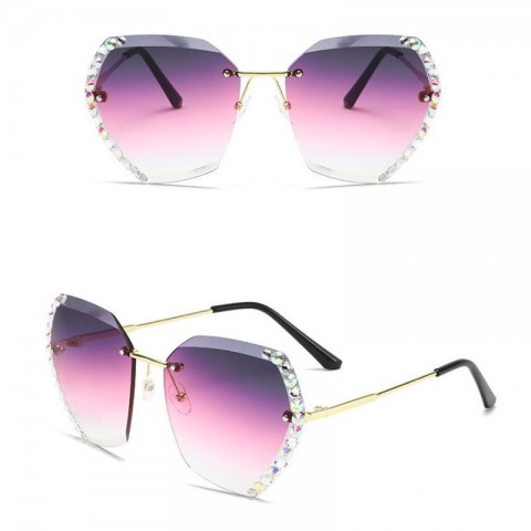 Fashionable Women's Rhinestone Trimmed Frameless Metal Sunglasses with UV400 Lenses
