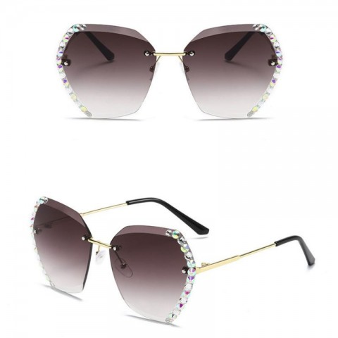 Fashionable Women's Rhinestone Trimmed Frameless Metal Sunglasses with UV400 Lenses