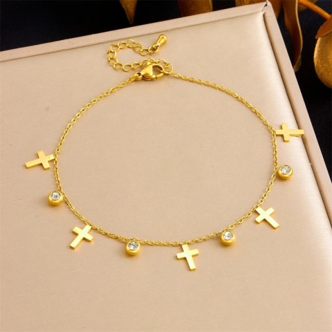 DIEYURO Women's Rust-Proof Golden Tree Ankle Chain with Zircon Stones