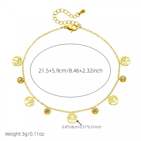 DIEYURO Women's Rust-Proof Golden Tree Ankle Chain with Zircon Stones
