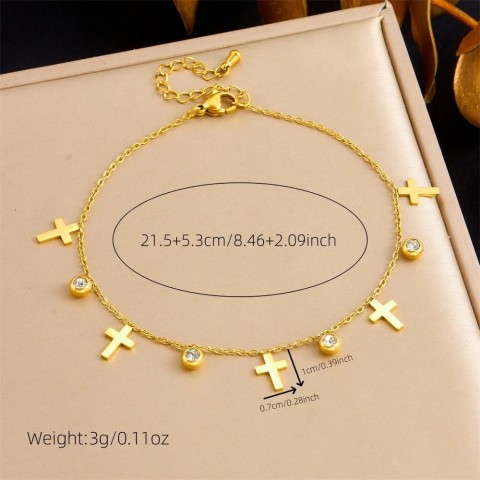 DIEYURO Women's Rust-Proof Golden Tree Ankle Chain with Zircon Stones