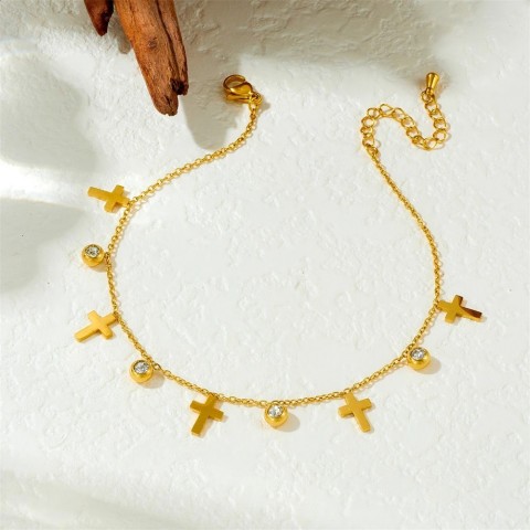 DIEYURO Women's Rust-Proof Golden Tree Ankle Chain with Zircon Stones
