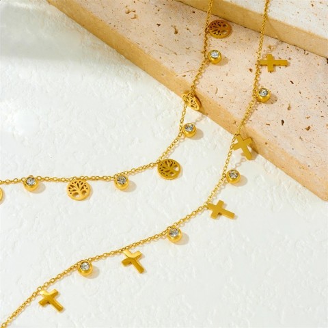 DIEYURO Women's Rust-Proof Golden Tree Ankle Chain with Zircon Stones