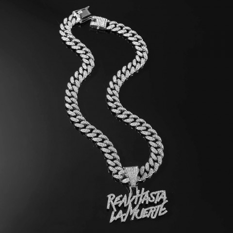 Men's Fashion Hip Hop Pendant Necklace with Double Row Spliced Letters and 13mm Cuban Chain