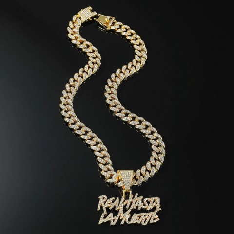 Men's Fashion Hip Hop Pendant Necklace with Double Row Spliced Letters and 13mm Cuban Chain