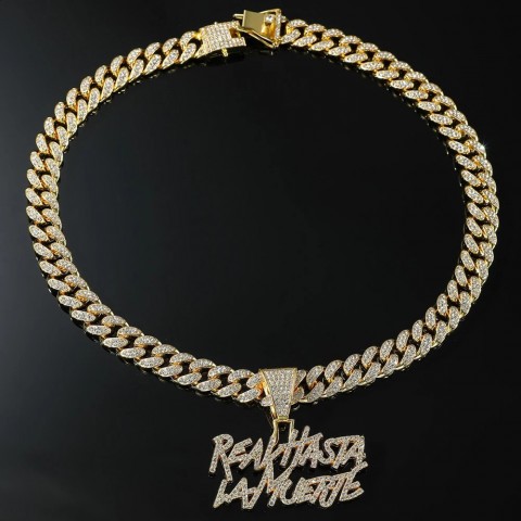 Men's Fashion Hip Hop Pendant Necklace with Double Row Spliced Letters and 13mm Cuban Chain