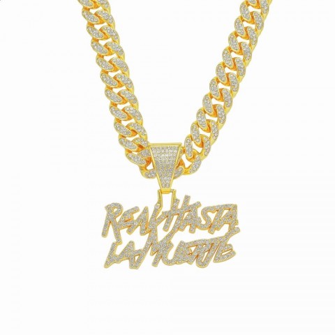 Men's Fashion Hip Hop Pendant Necklace with Double Row Spliced Letters and 13mm Cuban Chain