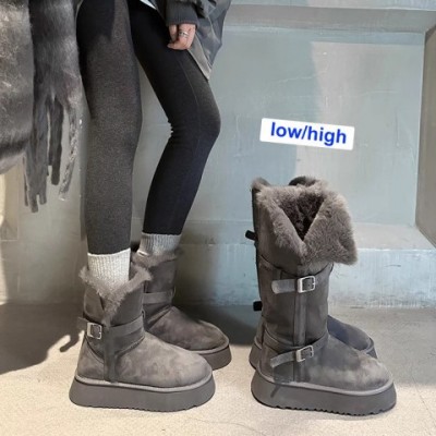 Grey Warm Rubber Sole High Tube Cashmere Snow Boots for Women 2025