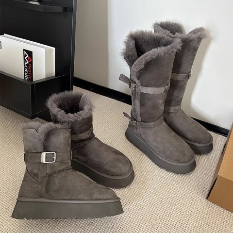 Grey Warm Rubber Sole High Tube Cashmere Snow Boots for Women 2025