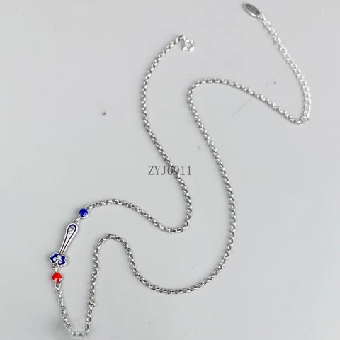 Exquisite 999 Pure Silver Pendant Necklace with Enamel Cloisonne Phoenix & Peony Design for Women