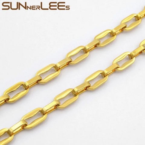 SUNNERLEES High Polished 316L Stainless Steel Necklace, 7.5mm Geometric Link Chain, Gold Tone, For Men and Women