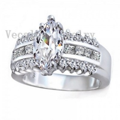 Vecalon Women's Fashion Engagement Wedding Ring 5ct Zircon CZ Sterling Silver