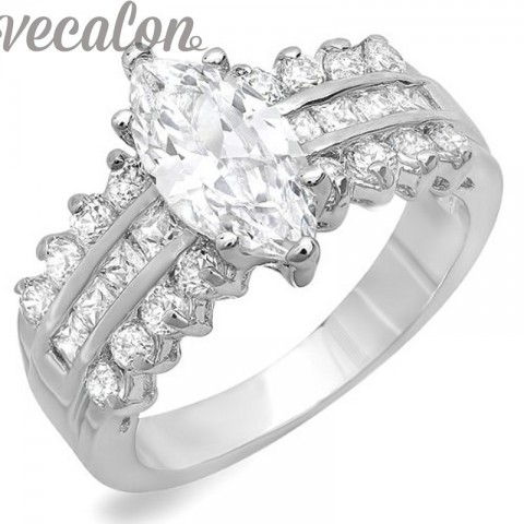 Vecalon Women's Fashion Engagement Wedding Ring 5ct Zircon CZ Sterling Silver