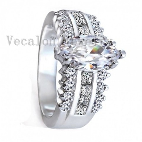Vecalon Women's Fashion Engagement Wedding Ring 5ct Zircon CZ Sterling Silver