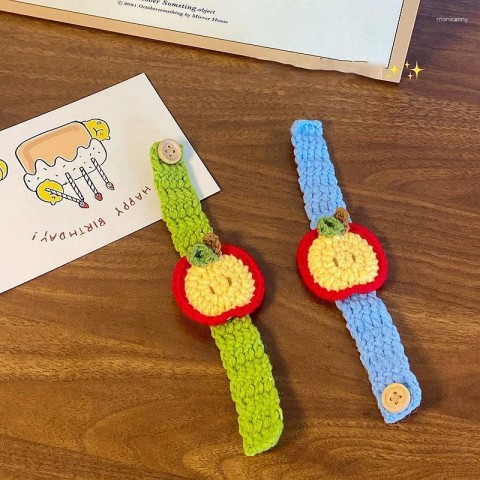 Charming Apple Crochet Wristbands for Couples - Creative Knitted Gifts