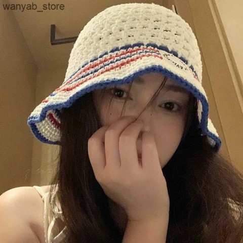 Wide Brim Striped Knitted Bucket Hats for Women - Handcrafted Crochet Sun Hats